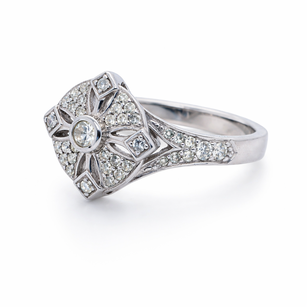 9ct White Gold Art Deco Diamond Ring