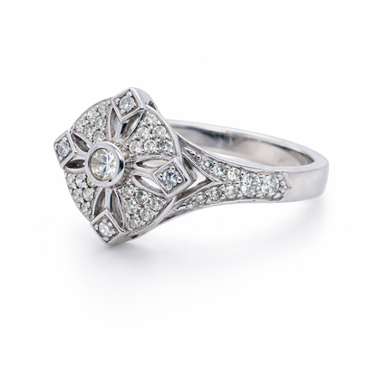9ct White Gold Art Deco Diamond Ring