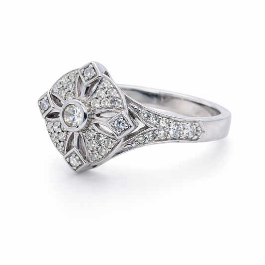 9ct White Gold Art Deco Diamond Ring