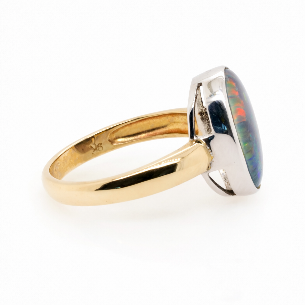 9ct Yellow and White Gold Bezel Set Triplet Opal Ring