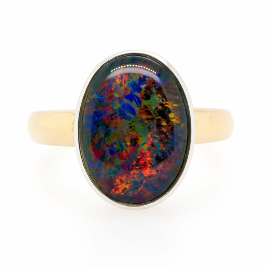 9ct Yellow and White Gold Bezel Set Triplet Opal Ring