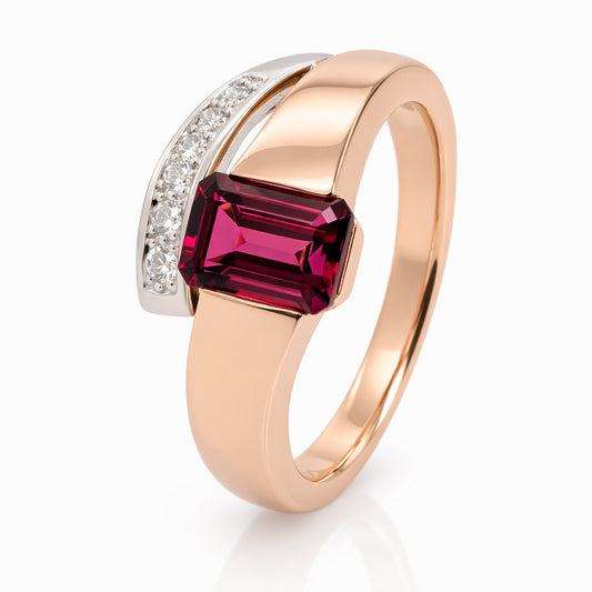 9ct Rose and White Gold Ring with Diamonds and Rhodolite Garnet