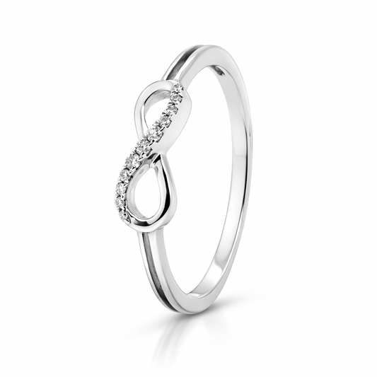 9ct White Gold Infinity Ring with Diamonds