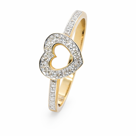 9ct Yellow Gold Natural Diamond Heart Ring