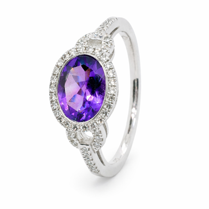 9ct White Gold Diamond and Amethyst Ring