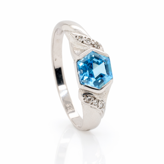 9ct White Gold Blue Topaz and Diamond Dress Ring