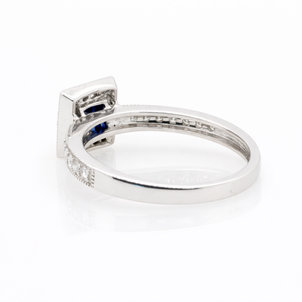 18ct White Gold Sapphire and Diamond Halo Ring