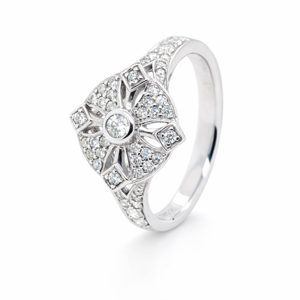 9ct White Gold Art Deco Diamond Ring