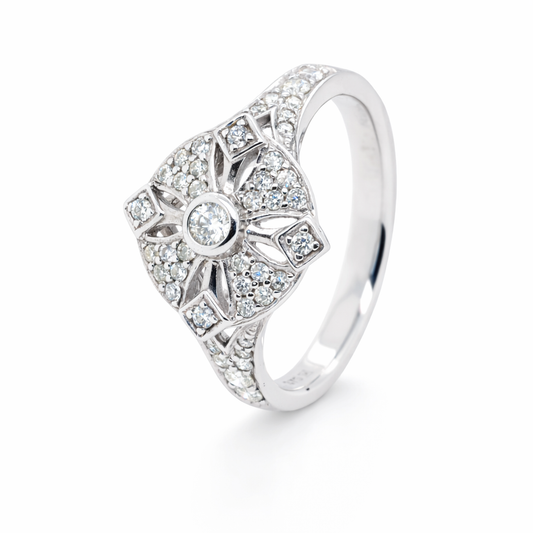 9ct White Gold Art Deco Diamond Ring